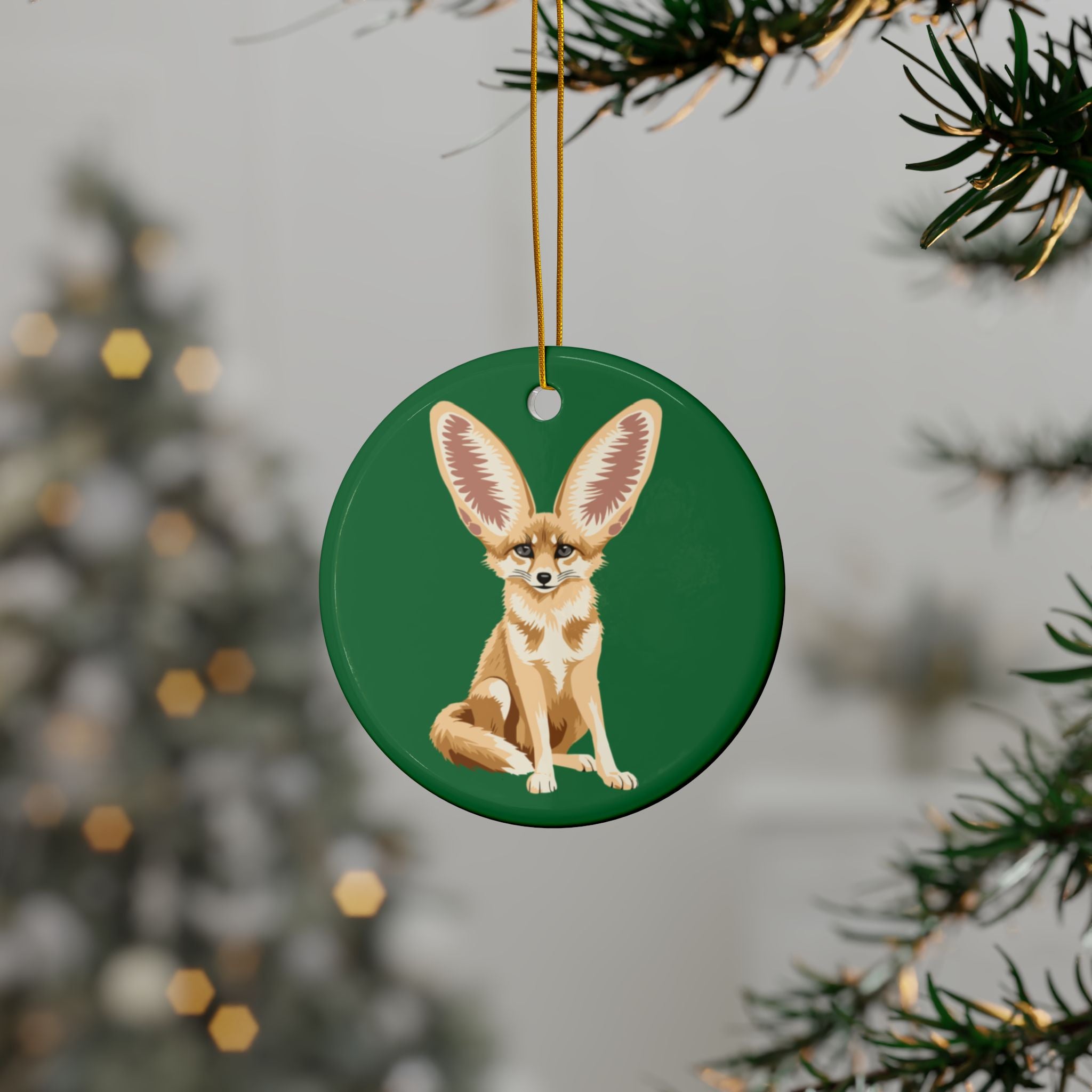 Fennec Fox Ceramic Ornament — Double-Sided Wildlife Holiday Decor