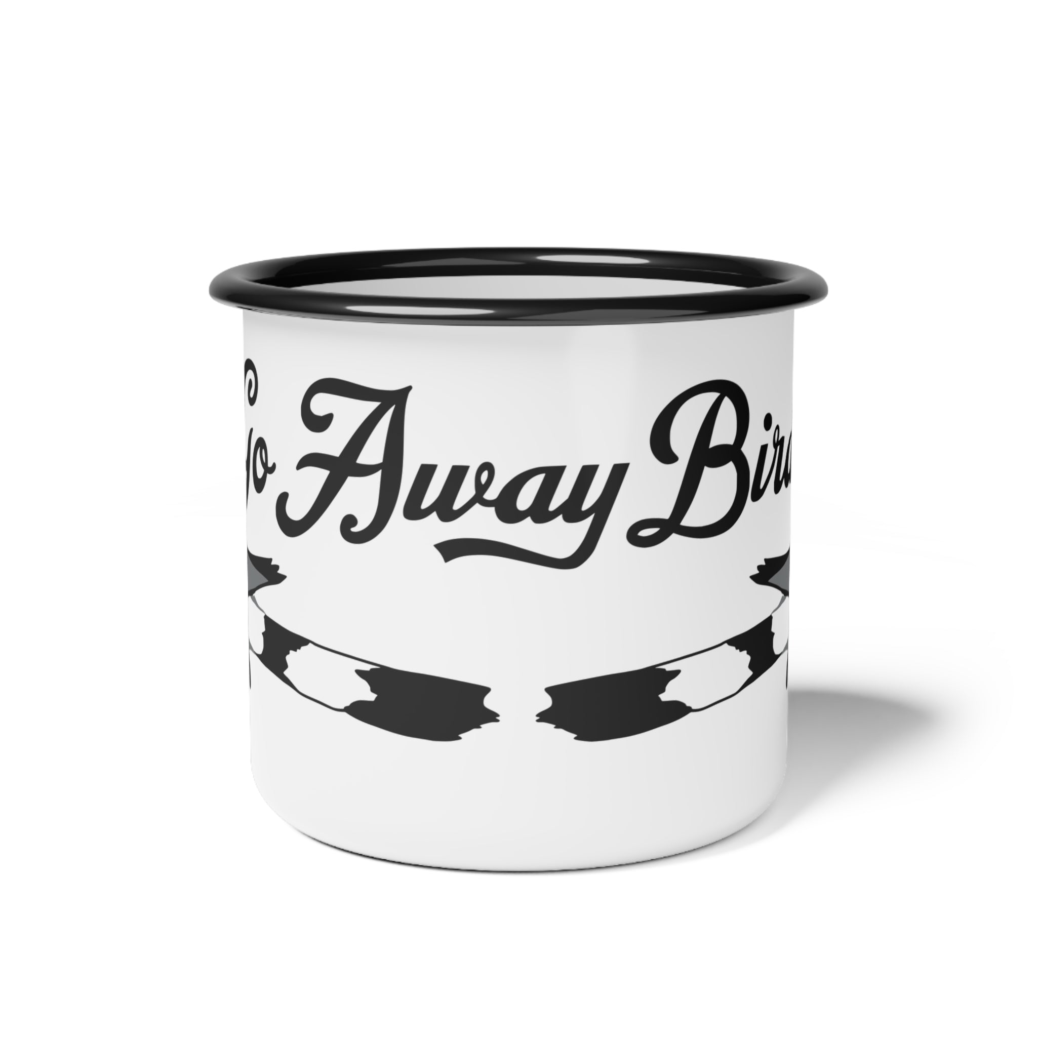 Enamel Camp Cup — 'Go Away Bird' Vintage Roadrunner Mug for Campers & Bird Lovers