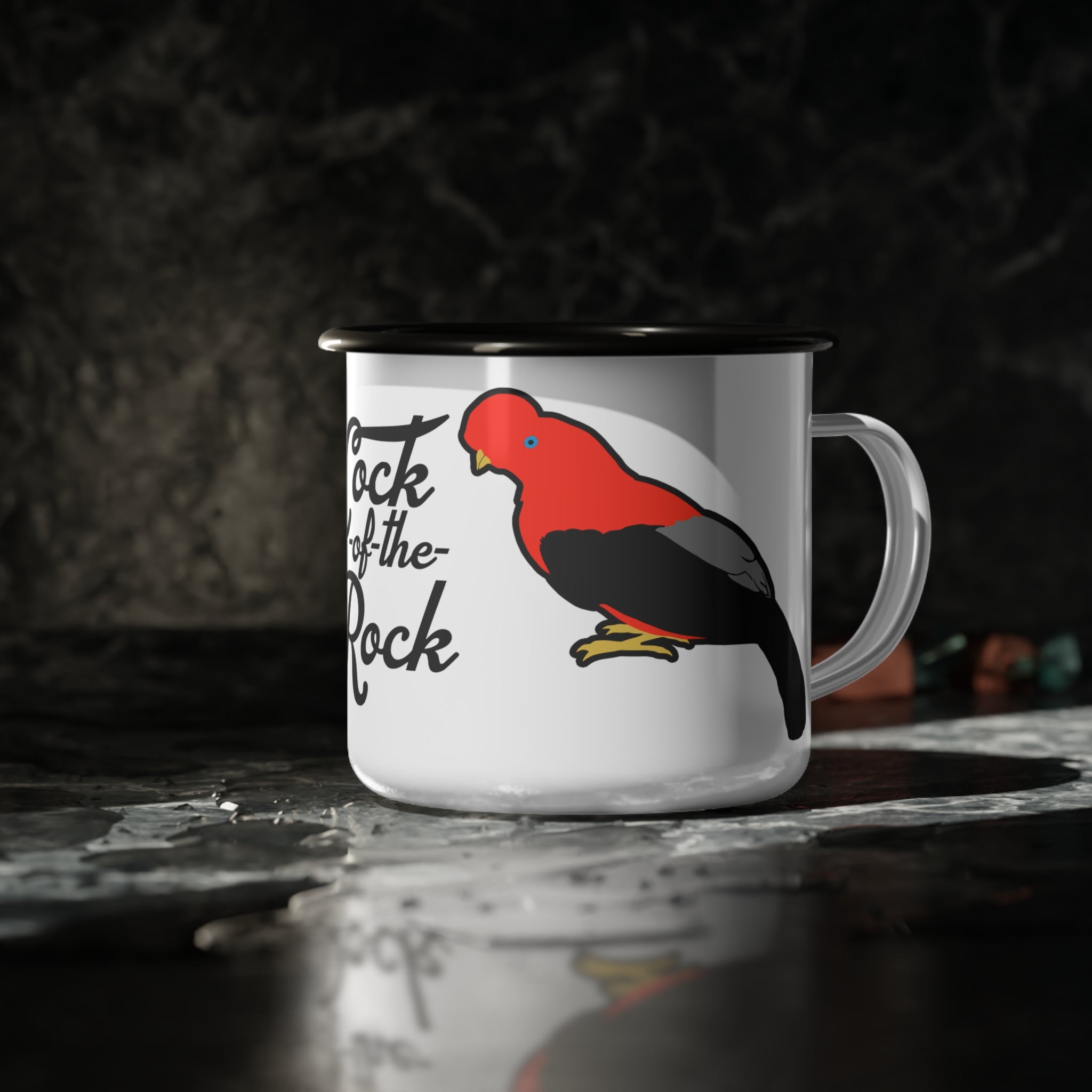 "Cock of the Rock" Bird Graphic Camping Mug - Enamel Camp Cup