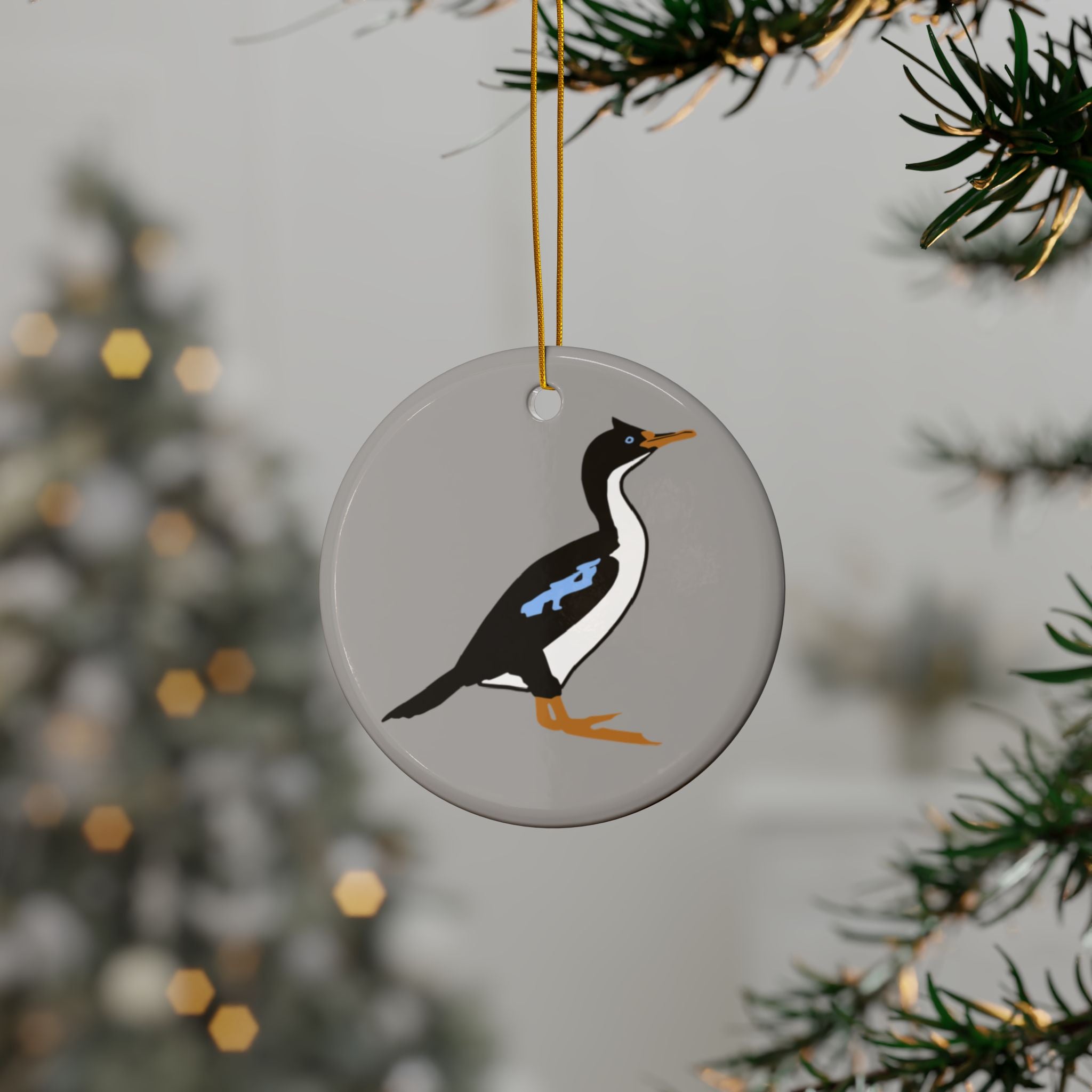 Ceramic Ornament — Double-Sided 'Rough Faced Shag' Bird Holiday Decoration