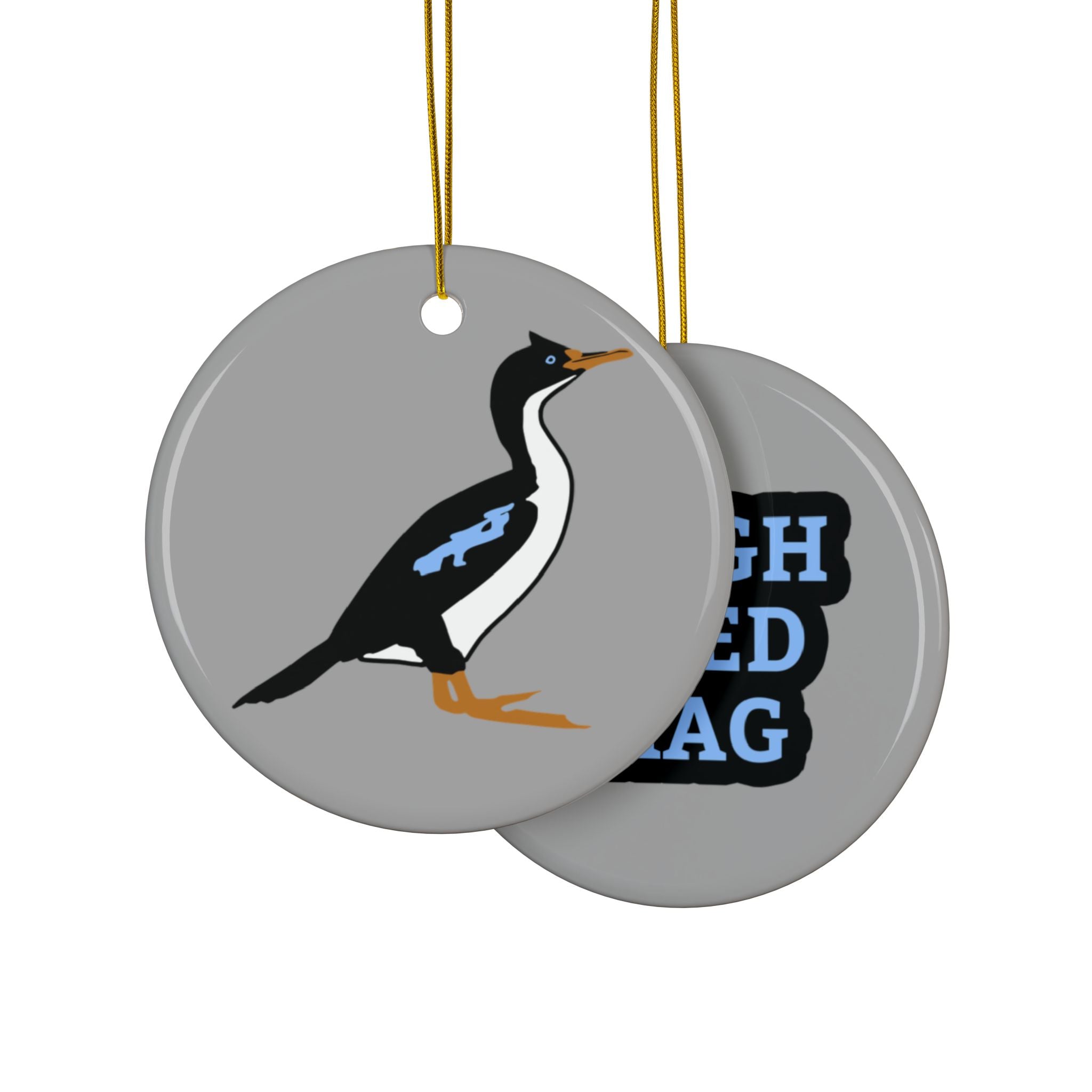 Ceramic Ornament — Double-Sided 'Rough Faced Shag' Bird Holiday Decoration