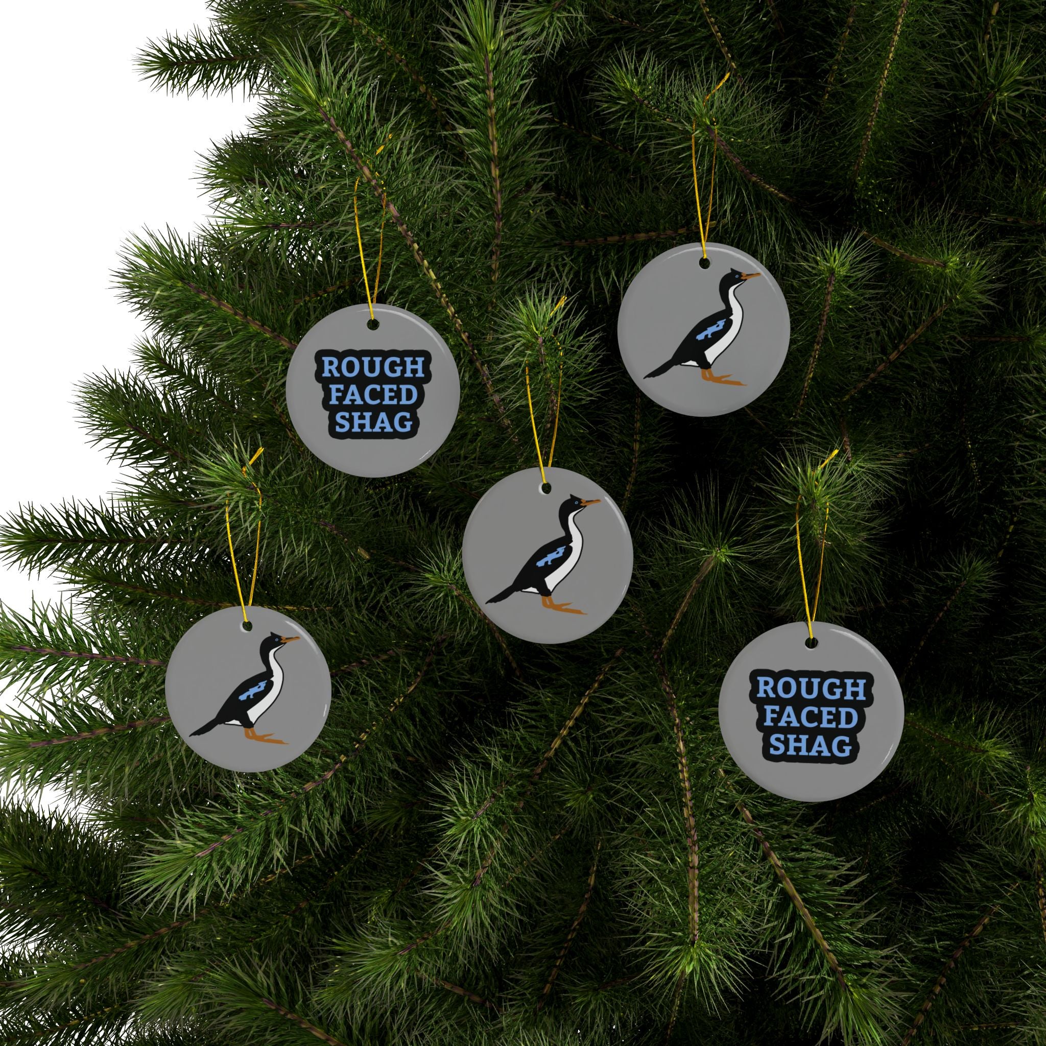 Ceramic Ornament — Double-Sided 'Rough Faced Shag' Bird Holiday Decoration