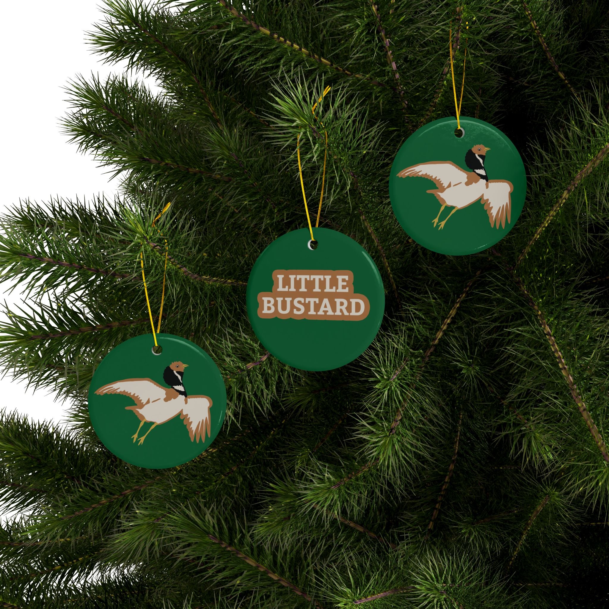Bustard Bird Ceramic Ornament — Double-Sided “Little Bustard” Holiday Decoration