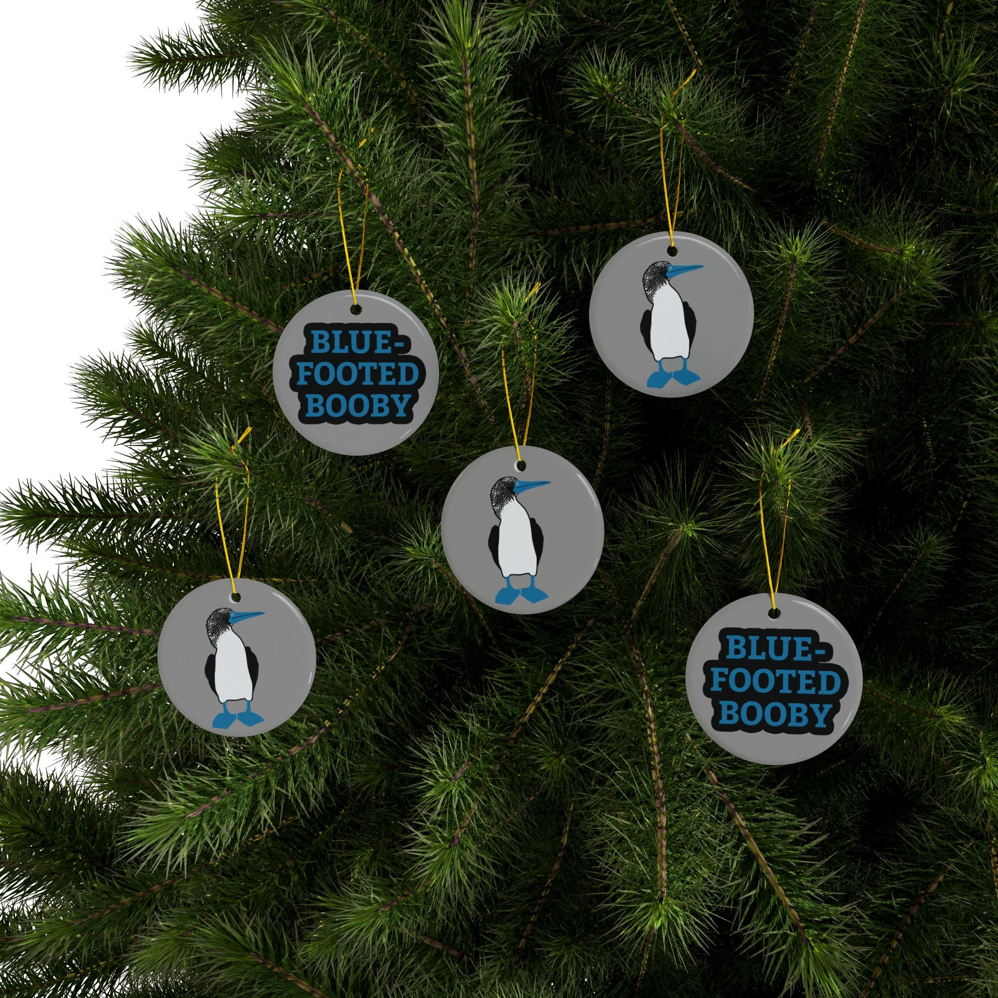 Blue-Footed Booby Ceramic Ornament — Double-Sided Bird Holiday Decoration
