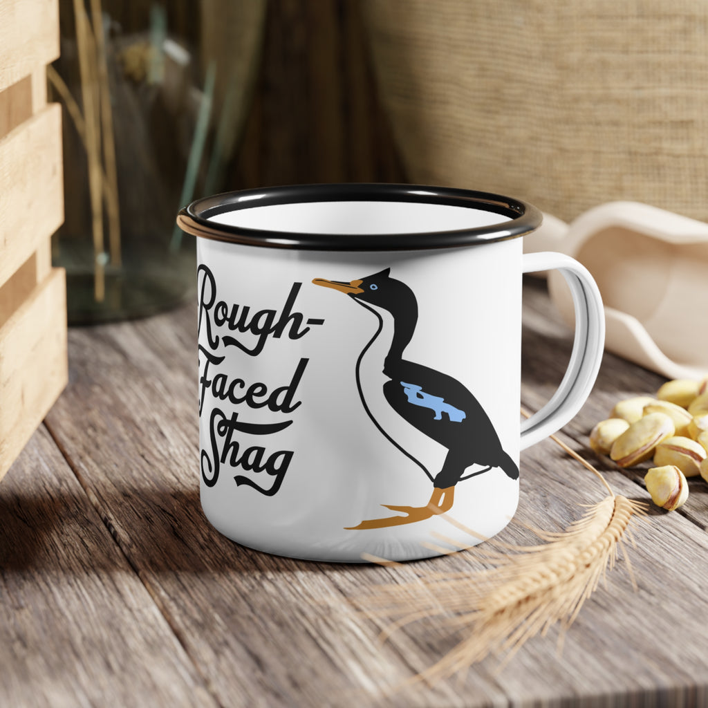 Rough-Faced Shag Enamel Camp Cup — Funny Bird Seabird Camper Mug