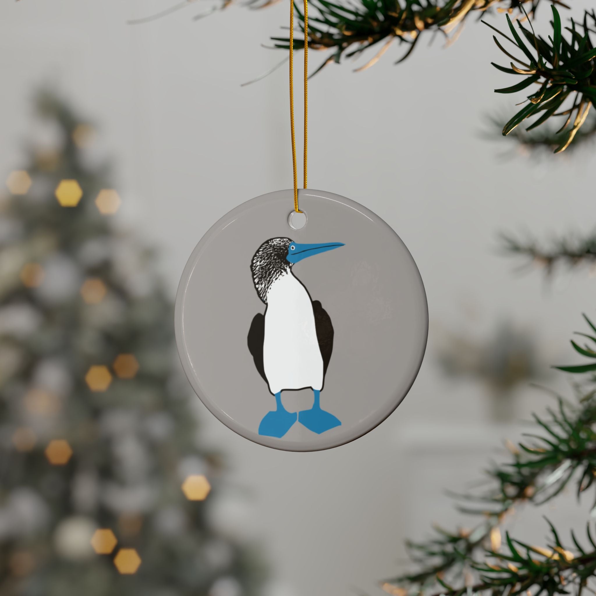 Blue-Footed Booby Ceramic Ornament — Double-Sided Bird Holiday Decoration