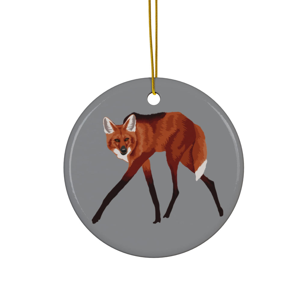 Ceramic Maned Wolf Ornament — Double-Sided Scientific Name Holiday Decor