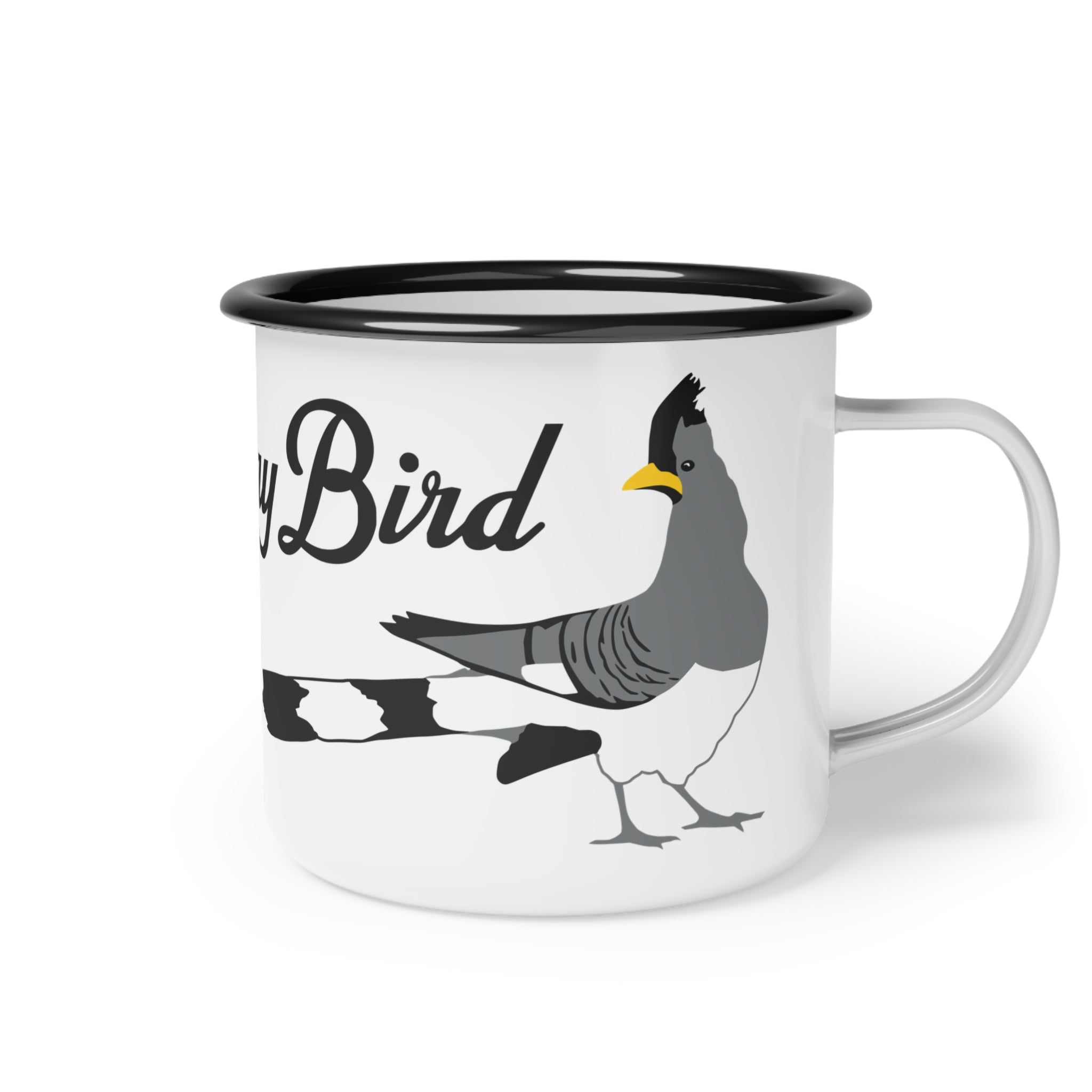 Enamel Camp Cup — 'Go Away Bird' Vintage Roadrunner Mug for Campers & Bird Lovers