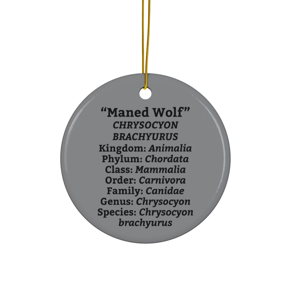 Ceramic Maned Wolf Ornament — Double-Sided Scientific Name Holiday Decor